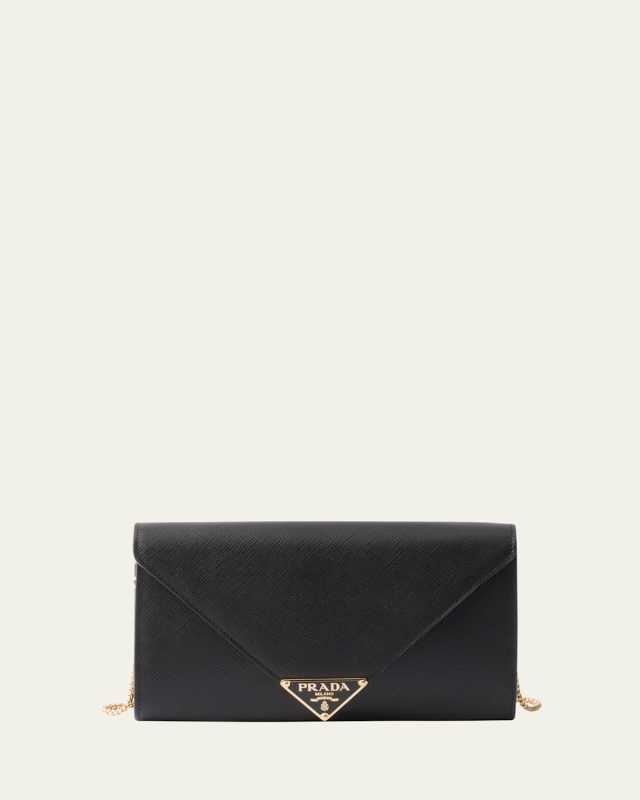 Mini Envelope Flap Saffiano Leather Wallet on Chain